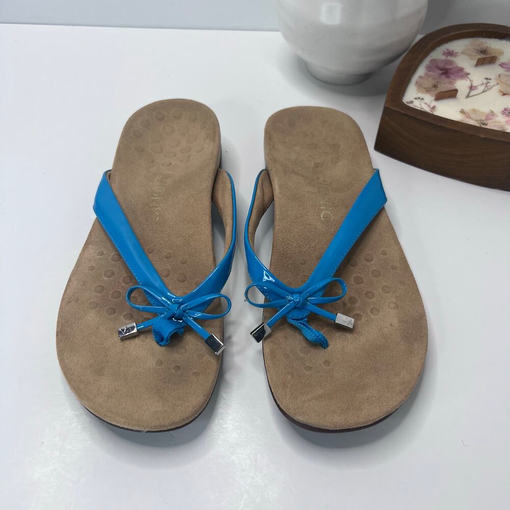 Vionic Bella Patent Leather Thong Flip Flop Sandal Blue Women's US 10M